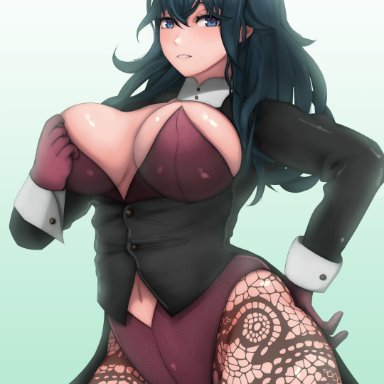 1girl, 1girls, big breasts, blue eyes, bunny ears, bunny girl, bunnysuit, byleth (female), byleth (fire emblem), female focus, female only, fire emblem, fire emblem: three houses, large breasts, leggings