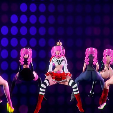 3d, 7girls, alternate costume, animated, arms up, armwear, ass, ass focus, ass shake, back, back view, bangs, belt, big ass, big breasts