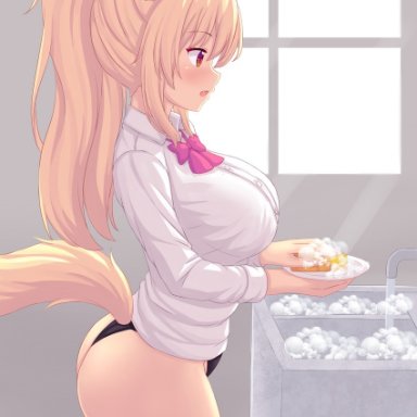 animal ears, ass, black panties, no pants, panties, tail, thighhighs, tiffy, tiffynyaa