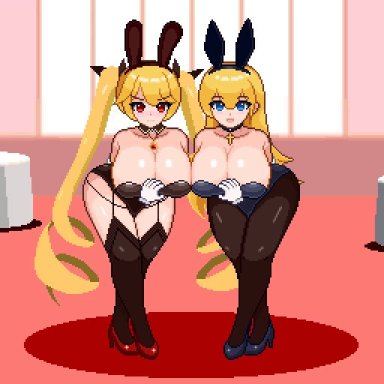 1:1 aspect ratio, anger vein, animal ears, animated, azur lane, bangs, black ribbon, blonde, blue eyes, blue footwear, blush, bouncing breasts, breasts, bunny ears, bunny girl