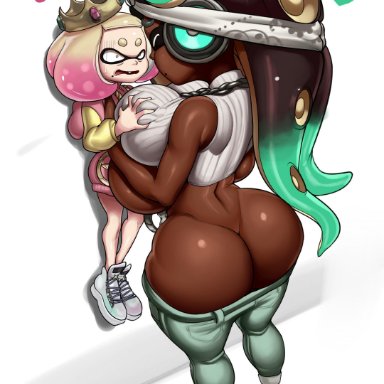 ?!, 2019, 2girls, absurd res, animal humanoid, ass, big breasts, big butt, birthmark, breast grab, breasts, carrying, cephalopod, cephalopod humanoid, closed eyes