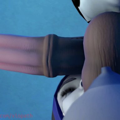 1boy, 2girls, 3d, 3d (artwork), animated, anthro, ball lick, ball sucking, balls, big penis, bob cut, demi, demi (subverse), edi, equine