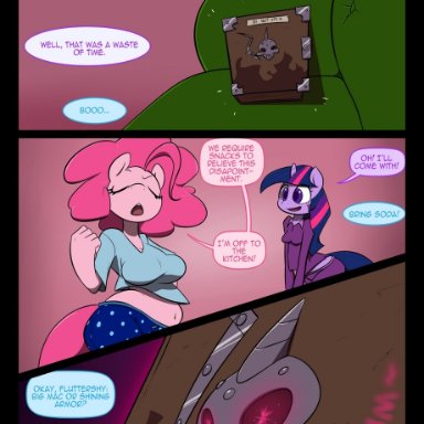 anthro, comic, english text, female, female only, friendship is magic, full color, my little pony, pinkie pie (mlp), slypon, speech bubble, twilight sparkle (mlp)