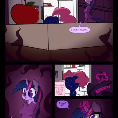 anthro, comic, corruption, english text, female, female only, friendship is magic, full color, my little pony, pinkie pie (mlp), slypon, speech bubble, twilight sparkle (mlp)