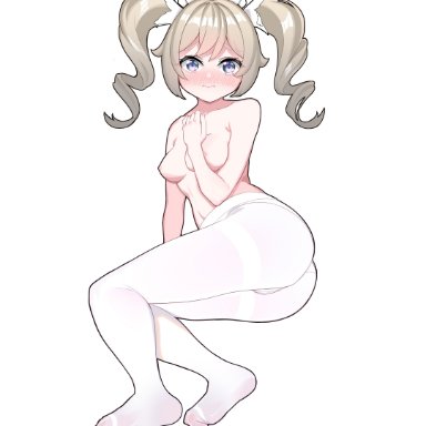 1girl, 1girls, ass, barbara (genshin impact), blonde hair, blue eyes, blush, breasts, butt, cute, eyelashes, feet, female, fringe, genshin impact