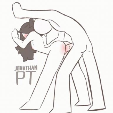 1boy, 1girls, animated, ass, blush, bodily fluids, breasts, brown hair, female, hand on back, hand on waist, jaiden, jaiden animations, jaidenanimations, jonathanpt