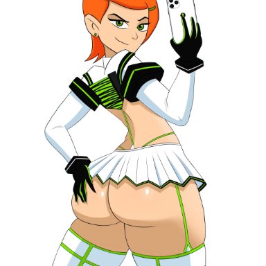 1girls, ben 10, big breasts, cameltoe, cleavage, curvy, erect nipples, female, green eyes, gwen tennyson, huge areolae, huge ass, orange hair, porongoneitor, puffy nipples