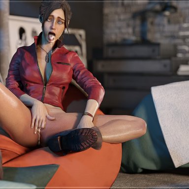 after sex, ahegao, bifrost3d, claire redfield, cum in ass, cum in mouth, cum in pussy, fingering, fingering self, mindbreak, resident evil 2, vaginal fingering