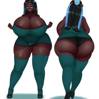 1girls, absurdres, ass, big breasts, breasts, cleavage, dark skin, dark-skinned female, female, female only, fladdykin, highres, huge ass, huge breasts, large breasts