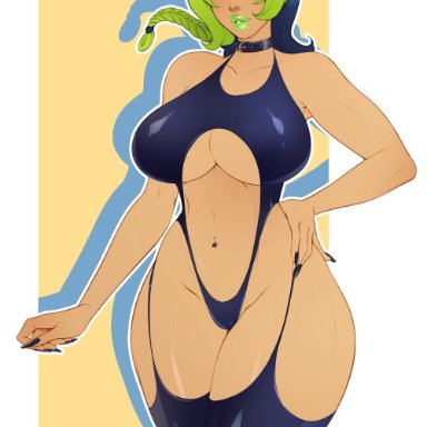 1girls, big breasts, breasts, cleavage, female, female only, female protagonist, jojo's bizarre adventure, jolyne kujo, kokobuttz, large breasts, looking at viewer, solo, stone ocean, thick thighs