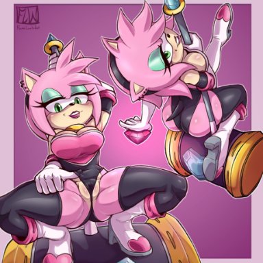 2020, 5 fingers, accessory, amy rose, anthro, ass, bimbo, black nose, clothed, clothing, cosplay, ear piercing, ear ring, eulipotyphlan, eyelashes