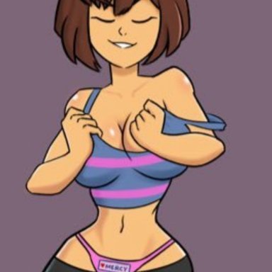 brown hair, closed eyes, frisk, frisk undertale, short hair, undertale