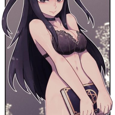 1girl, 1girls, big breasts, black eyes, black hair, book, bottomless, breasts, cleavage, female, female only, fire emblem, fire emblem: awakening, lamb-oic029, looking at viewer