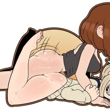 1futa, 1girls, blonde hair, futa on female, futanari, gcfmug, himiko toga, my hero academia, ochako uraraka, school uniform, tagme, yuri