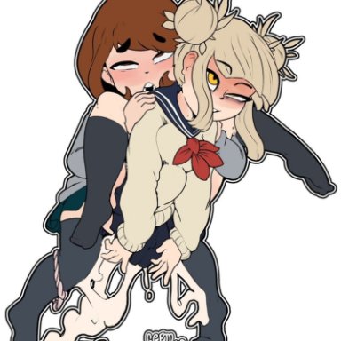 1futa, 1girls, blonde hair, cum in pussy, cum inside, futa on female, futanari, gcfmug, himiko toga, my hero academia, ochako uraraka, school uniform, tagme, thick cum, yuri