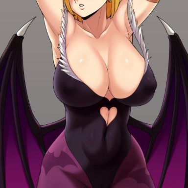 1girls, android 18, breasts, cleavage, cosplay, darkstalkers, dragon ball, dragon ball z, female, female only, huge breasts, jmg, large breasts, morrigan aensland, solo