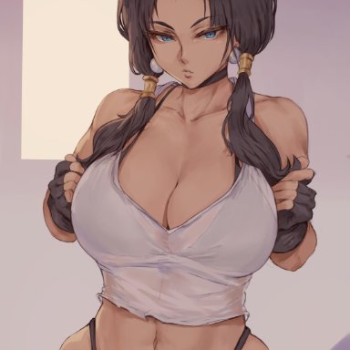 1girls, absurd res, artist name, bare shoulders, big breasts, bikini, black hair, blue eyes, breasts, cleavage, clothing, collarbone, crop top, curvy, dragon ball