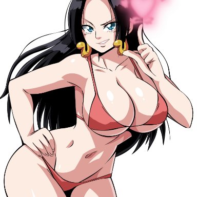 bikini, black hair, boa hancock, bocodamondo, earrings, heart, lewdamone, looking at viewer, one piece, smile