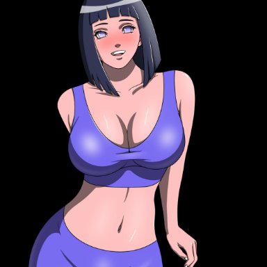 1girls, arm behind back, big breasts, blush, bob cut, booty shorts, boruto: naruto next generations, breasts, cleavage, clothing, collarbone, female, female only, guja (artist), gym clothes