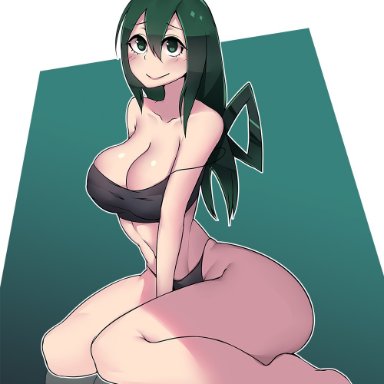 belly, belly button, big breasts, blush, breast, colored nails, curvy, cute, elijahzx, feet, frog, frog girl, green eyes, green hair, long hair