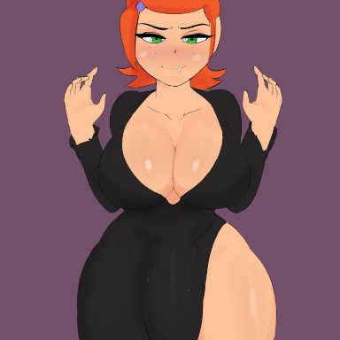 1futa, ben 10, big breasts, breasts, bulge, cleavage, dickgirl, erection under clothes, futa only, futanari, g3mma, gwen tennyson, huge breasts, huge cock, large breasts