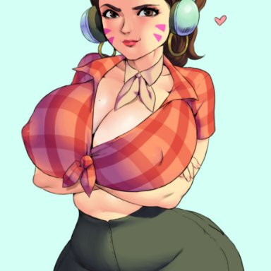 ass, big ass, big breasts, brown, brown hair, cleavage, cruise, cruise ship, cruiser d.va, d.va, dat ass, erect nipples, eyes, happy, headphones