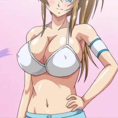 10s, 1girls, animated, areolae, armband, ass, audio, bikini, blonde hair, blue eyes, blush, bouncing breasts, breasts, breasts apart, bukkake