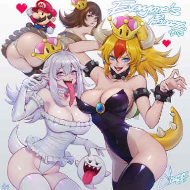 big ass, big breasts, blonde hair, boosette, bowsette, brown hair, citemer, goombette, mario, nintendo, white hair