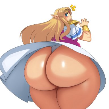 a link between worlds, blonde hair, blue eyes, dress lift, edit, gigantic ass, high resolution, huge ass, hylian, impossible clothes, large ass, nintendo, panties, princess zelda, sssonic2