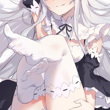 echidna (re:zero), maid, purple eyes, re:zero kara hajimeru isekai seikatsu, tagme, thighhighs, thighs, white hair, white panties, white skin