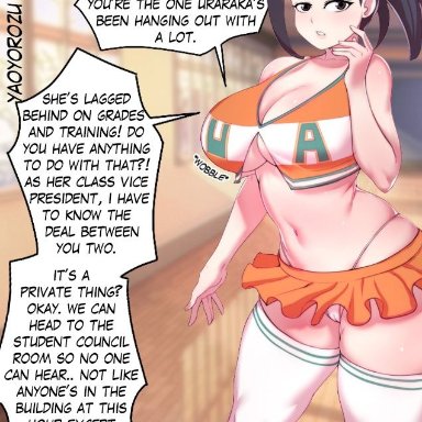 1girls, big breasts, black hair, bokuman, cheerleader uniform, girl, momo yaoyorozu, my hero academia, solo, solo female