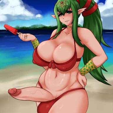 1futa, beach, big ass, big balls, big breasts, big penis, bikini, breasts, cleavage, dickgirl, erection, fire emblem, fire emblem heroes, fire emblem: awakening, food