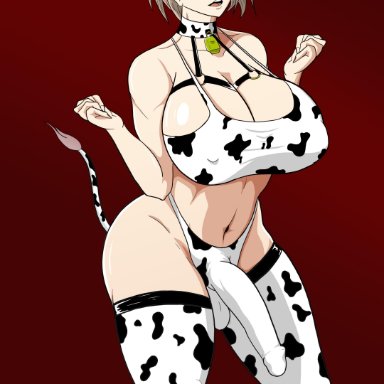 1futa, areolae, bell, big ass, big breasts, big nipples, big penis, brown hair, clothed, clothing, cow girl, cow print, cowboy hat, dickgirl, futa only