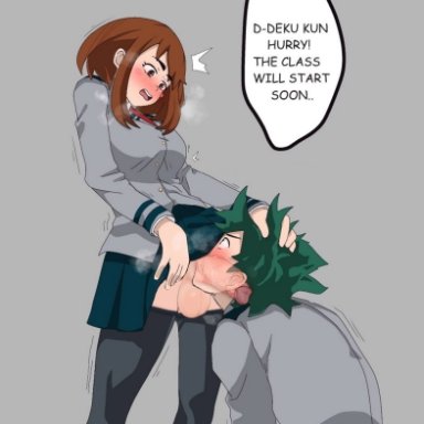 1boy, 1futa, balls deep, blush, brown hair, deepthroat, domination, edit, fellatio, futa on male, futadom, futadom caption, futanari, green hair, hand on head