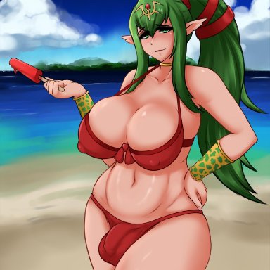 1futa, beach, big ass, big balls, big breasts, bikini, breasts, bulge, cleavage, dickgirl, erection under clothes, fire emblem, fire emblem heroes, fire emblem: awakening, food