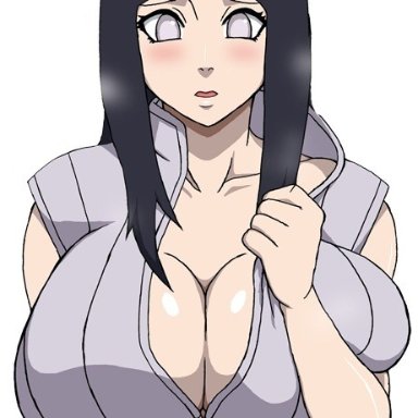 big boobs, big breasts, blush, blushing, breast press, breasts, cleavage, hyuuga hinata, looking at viewer, naruho, naruto, naruto (series), naruto: the last, open mouth, raised eyebrows