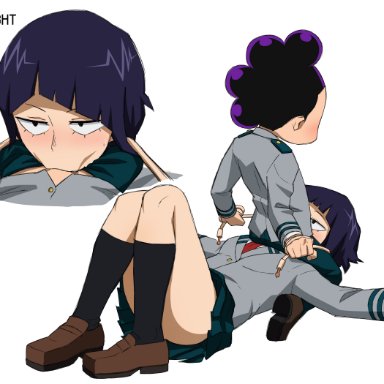 1boy, 1girls, ass, deepthroat, ear pull, earlobe jacks, earlobes, fellatio, kyoka jiro, lying down, minoru mineta, my hero academia, on back, oral, purple hair