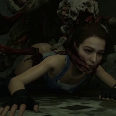 3d, ahegao, all fours, animated, assertive, brown hair, deepthroat, defeated, domination, drain deimos, from behind, human, interspecies, jill valentine, monster