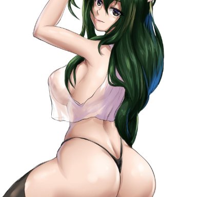 1girls, ass, big ass, bottom heavy, breasts, eye contact, female, green hair, large ass, leonart, long hair, looking at viewer, my hero academia, sitting, thick ass