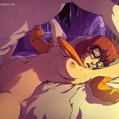 brown hair, faceless male, female focus, female penetrated, glasses, pubic hair, pulling clothing, queencomplex, scooby-doo, short hair, vaginal penetration, velma dinkley