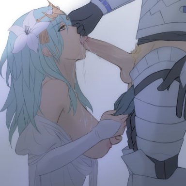 1boy, 1girls, big breasts, breasts outside, byleth (female), byleth (fire emblem), cum, cum in mouth, cum on breasts, cum on throat, cum on upper body, dimitri (fire emblem), fellatio, fire emblem, fire emblem: three houses