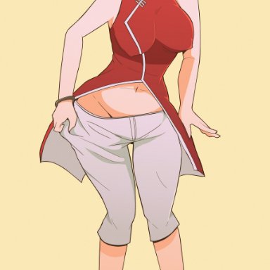 1girls, big breasts, blush, boruto: naruto next generations, breasts, dress, erect nipples, erect nipples under clothes, facial mark, feet, female, female only, forehead mark, green eyes, holding clothing