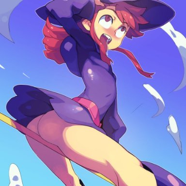 1girls, 2013, 2d, ahe gao, ahegao, ahegao face, akko kagari, asian, asian female, ass, bare ass, broomstick, drool, eyes rolling back, female