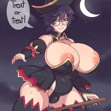 1futa, areola slip, areolae, big breasts, breasts, broom, broomstick, bulge, chubby, clothed, clothing, cuccoking, detached sleeves, dickgirl, futa only