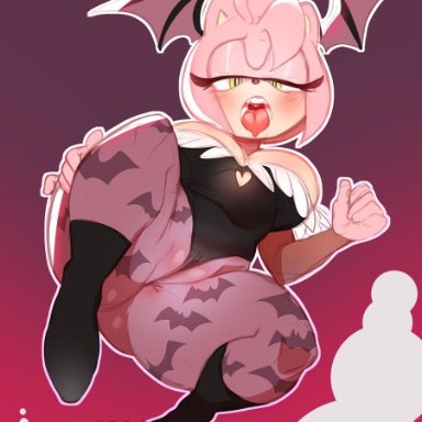 1girls, amy rose, anthro, armwear, bat print, bat wings, black nose, boots, cameltoe, countershading, female, female only, green eyes, head wings, hedgehog