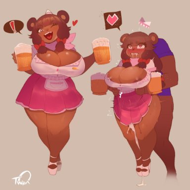 !, <3 eyes, 1:1, 2019, alcohol, anthro, areola, areola slip, beau (luxurias), beverage, big breasts, blush, bodily fluids, bottomwear, breasts