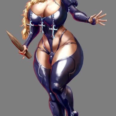 1futa, armor, ass, blonde hair, braid, breasts, bulge, cleavage, curvy, flaccid, futa only, futanari, huge breasts, intersex, isla (tales of androgyny)