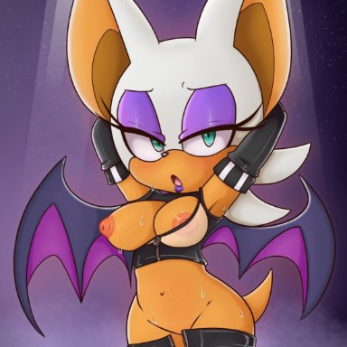 2018, anthro, areola, areolae, arms above head, arms up, armwear, bat, bat wings, bedroom eyes, blush, breasts, elbow gloves, eyelashes, eyeshadow