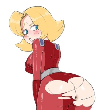 1girls, anus, ass, big breasts, blonde, blonde hair, blue eyes, blush, blushing, breasts, clothed, clothes, clothing, clover (totally spies), dat ass