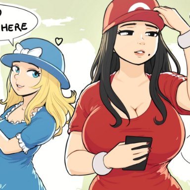 2futas, alison (lewdua), big breasts, breasts, cleavage, clothing, comic, dress, futa with futa, futanari, heart, huge breasts, human, intersex, large breasts